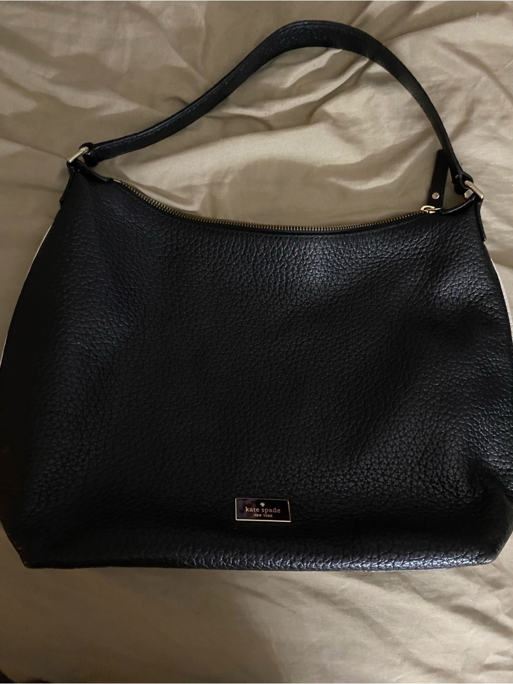 kate spade Black Pebbled Leather Hobo Bag with Gold-Tone Hardware